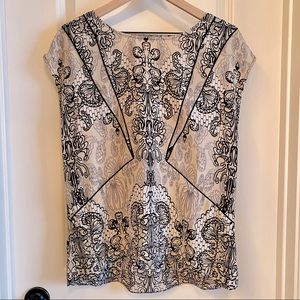 Willow & Clay Beige/Black Silk Lace Print Top (S)